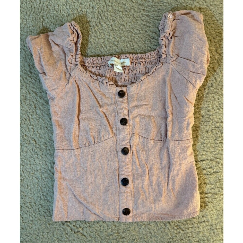 Monteau Los Angeles Women's Small Dusty Rose Button Front Puff Sleeve Crop Top